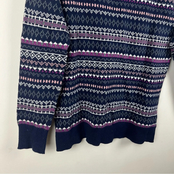 Mossimo Fair Isle Crew Neck Sweater 100% Cotton Navy Blue Pink Ski Cabin Medium - Picture 3 of 10